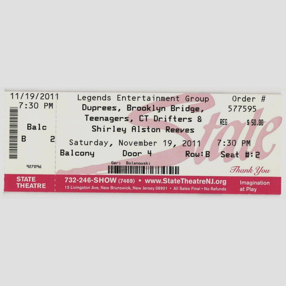2011 Duprees Drifters Teenagers Concert Ticket Stub New Brunswick NJ